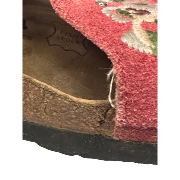Birkenstock Pink Suede Floral Betula Sandals Size 6 Ladies Cork Has Cracks - Picture 9 of 12